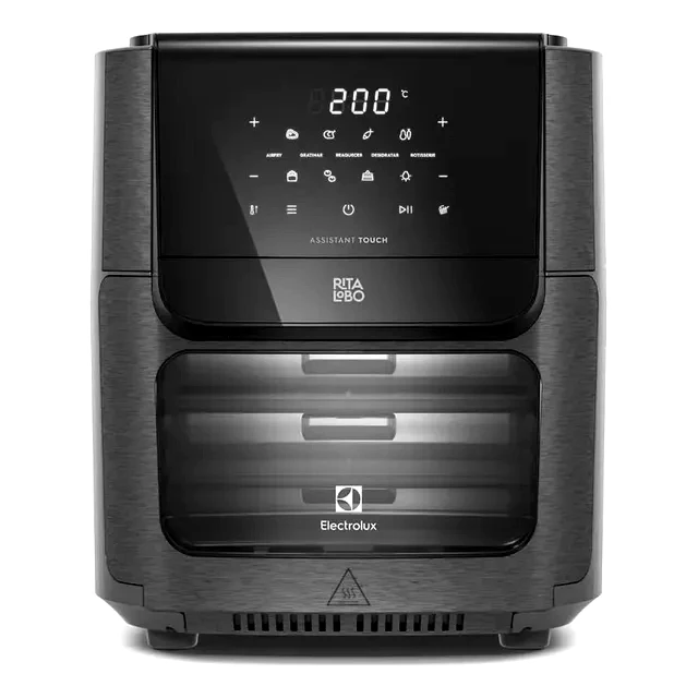 Revisão Air Fryer Oven Electrolux 12L EAF90: excelente no espeto giratório, mas a limpeza do vidro e das grelhas exige paciência