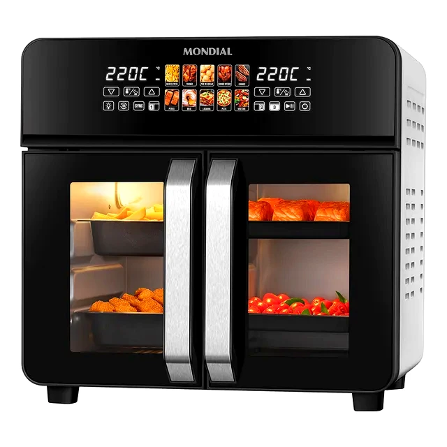 Revisão Air Fryer Oven Mondial 25L AFDO-25L-FD: Espaço gigante e preparo duplo para famílias grandes