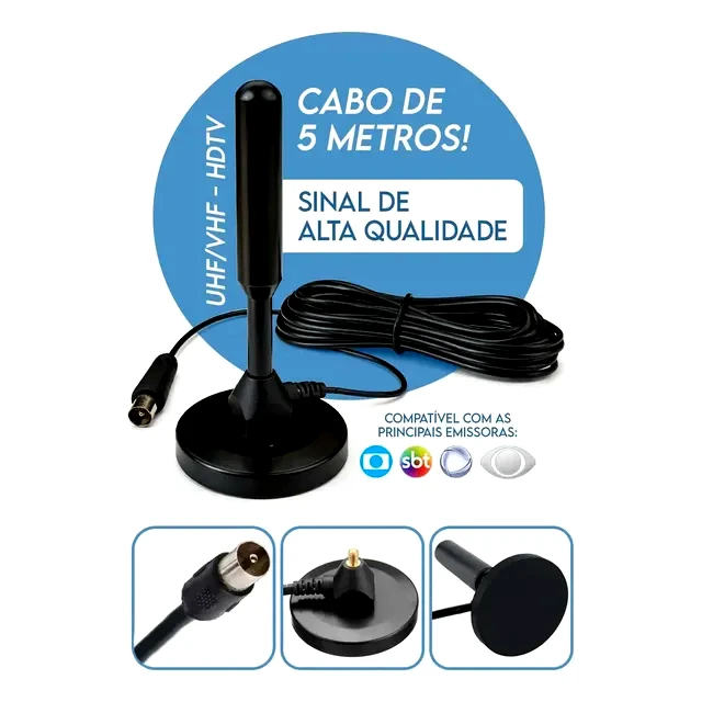 teste Antena Interna e Externa Davely VHF UHF Alumínio Base Magnética Cabo 5m