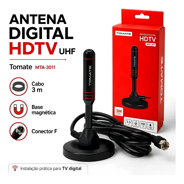 teste Antena Interna Tomate HDTV Cabo 3m MTV-3011