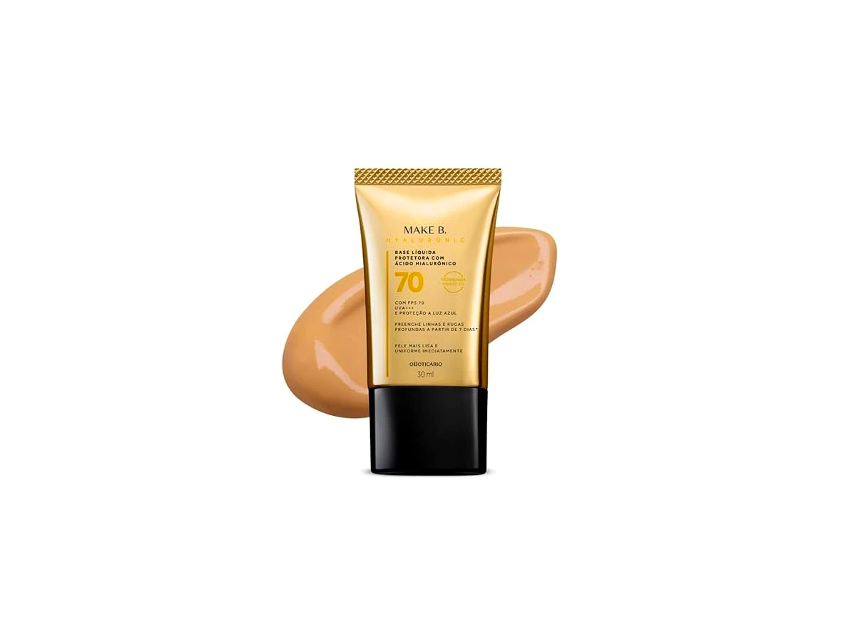 Revisão Base Líquida Make B. Hyaluronic FPS 70: proteção diária e hidratação na medida para peles adultas