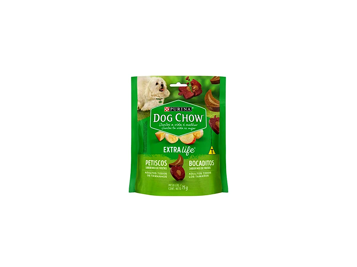 Revisão Purina Dog Chow Petisco Dog Chow Cães Adultos Mix De Frutas 75G: a textura macia ideal para cães idosos, mas peca nos corantes