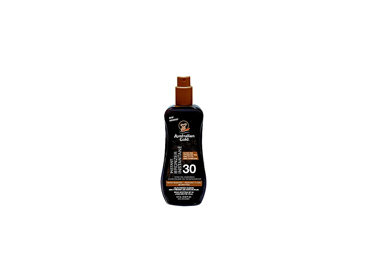 Revisão Australian Gold Spray Gel Sunscreen with Instant Bronzer FPS 30 (237ml): a maquiagem corporal protetora para os primeiros dias de sol