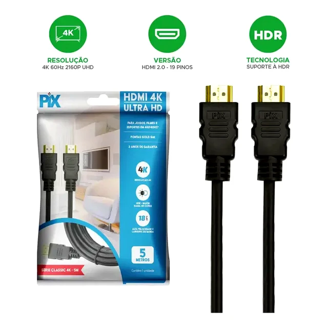 teste Cabo HDMI Pix 2.0 4K 8m 018-2228