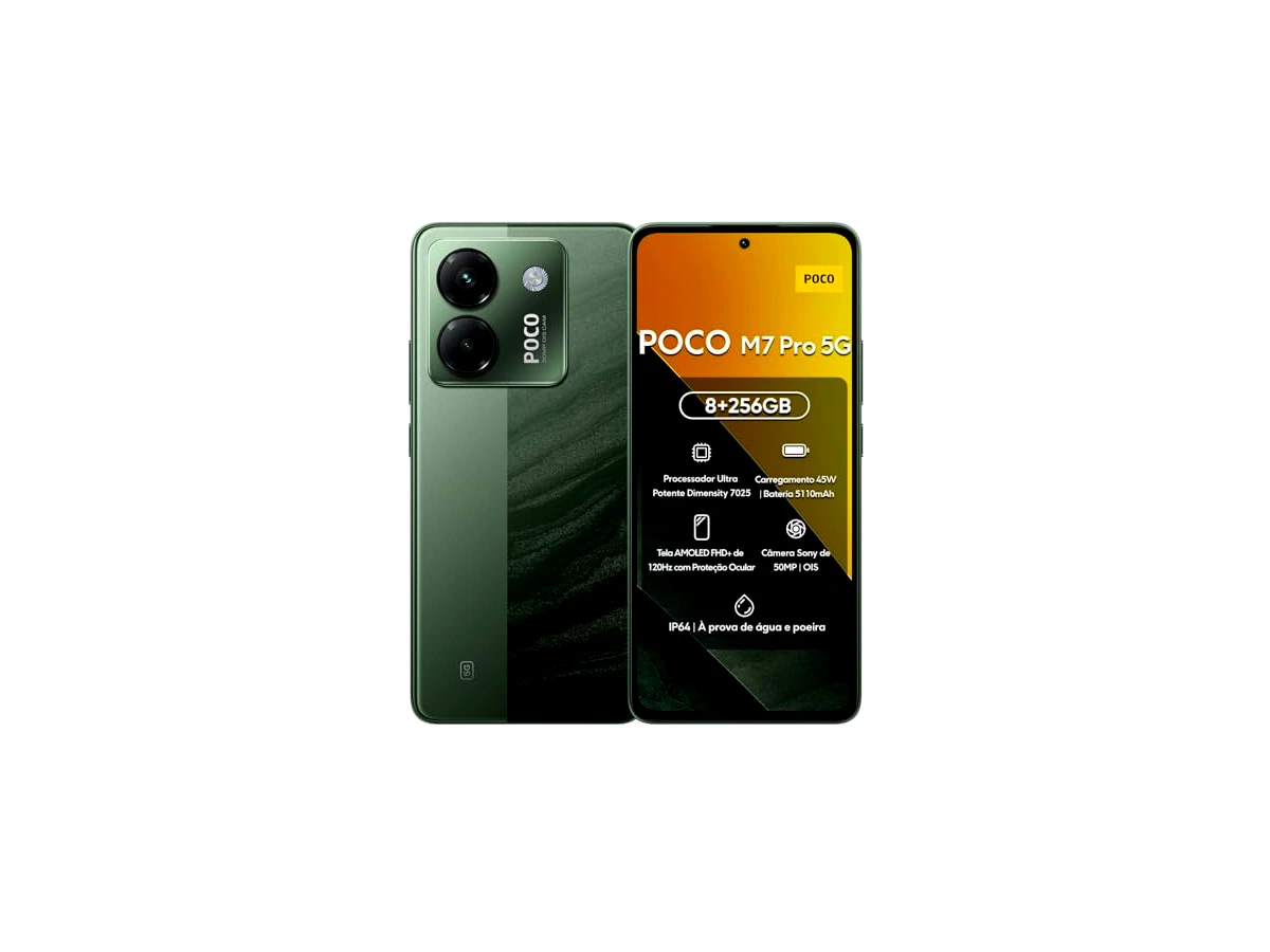 Revisão Xiaomi Smartphone POCO M7 Pro 5G 256GB | 8GB/12GB RAM | Processador Ultra Potente Dimensity 7025 | Tela AMOLED FHD+ 120Hz com Proteção Ocular | Bateria 5110mAh com 45W Turbo Charge (Verde, 8+256GB): Excelente para mídia e jogos, mas exige atenção na hora da compra