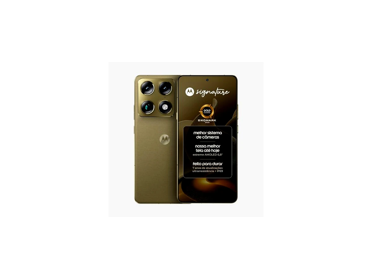 Smartphone Motorola Signature 5G - 512GB 24GB (12GB RAM + 12GB RAM Boost), 3 cameras 50MP Sony Lytia e Zoom 100x, Tela 1.5K extreme Amoled 165hz - Verde Oliva