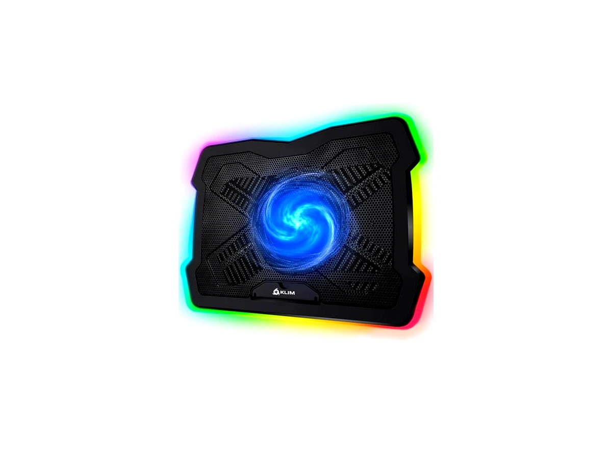 Revisão Base cooler para notebook KLIM Ultimate RGB com borda de LED, para jogos, USB, suporte estável e silencioso, compatível com notebooks de até 17 polegadas, Mac, PS5, PS4, Xbox One: silêncio absoluto e estética premium para uso moderado