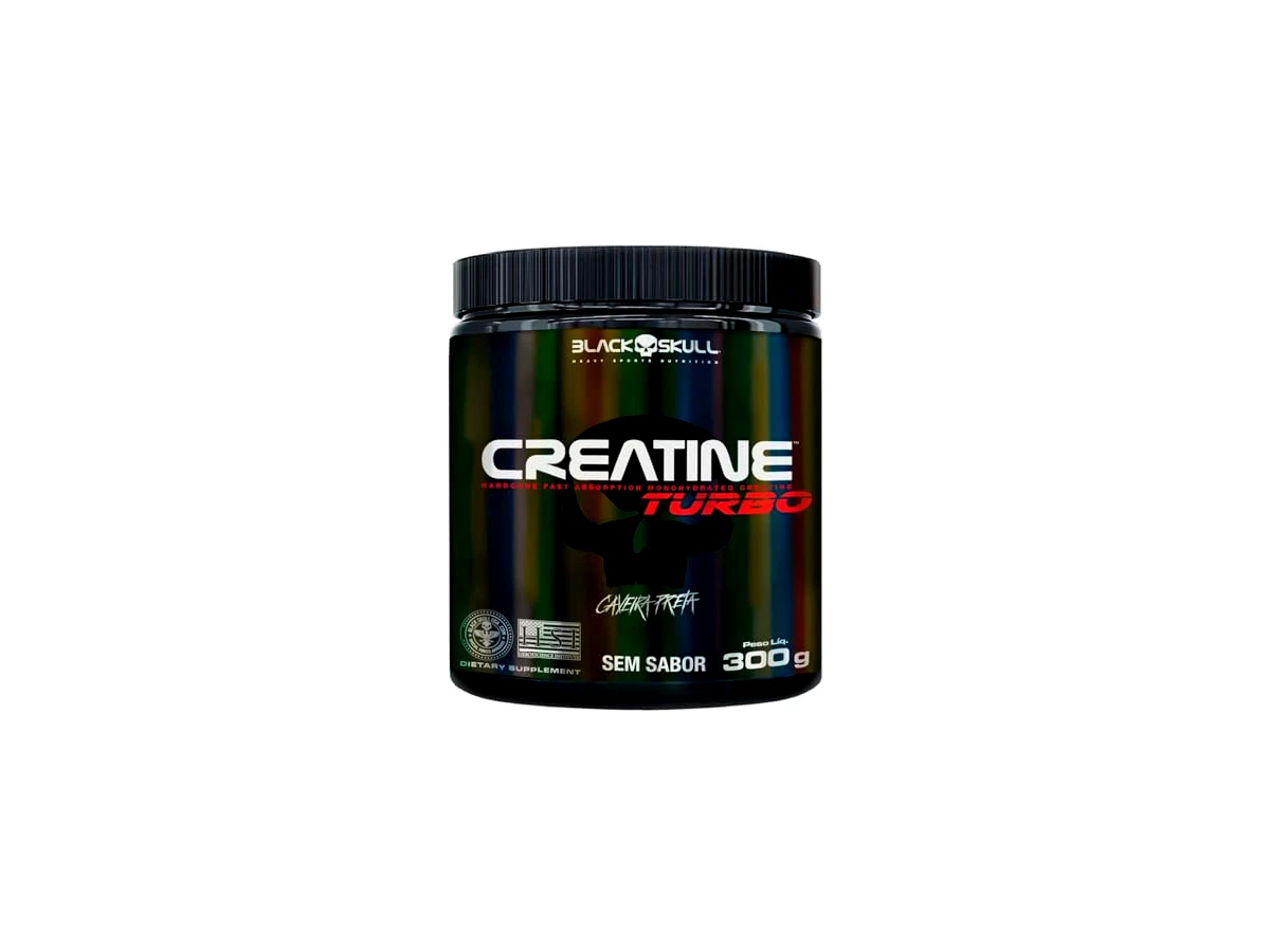 Revisão Creatina Turbo Caveira Preta Pote 300g - Black Skull: pico de insulina a favor da absorção rápida, mas com metade do rendimento