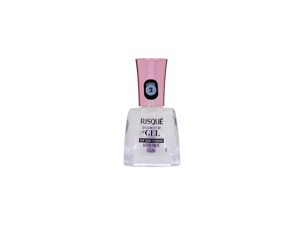 Revisão Top Coat Fixador Efeito Paetê Risqué Diamond Gel 9,5ml: Brilho festivo imediato com secagem natural