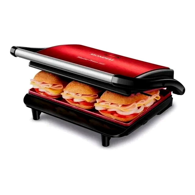Revisão Grill e Sanduicheira Mondial 1000W Press Grill Red Ceramic PG-01-RC: Excelente para lanches finos e rápidos, mas peca pela fragilidade estrutural