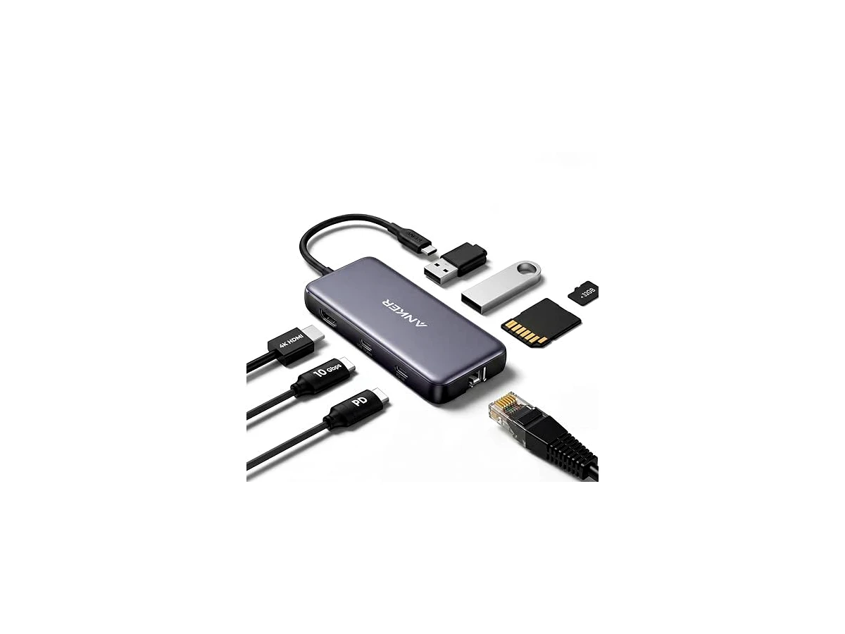 Revisão Anker Hub USB-C 555 (8 em 1), com Entrega de Energia de 100W, Porta HDMI 4K 60Hz, Portas de Dados USB-C e 2 USB-A de 10Gbps, Ethernet, Leitor de Cartão microSD/SD, para MacBook Pro,Dell XPS e mais: a melhor escolha portátil para transferências em alta velocidade.