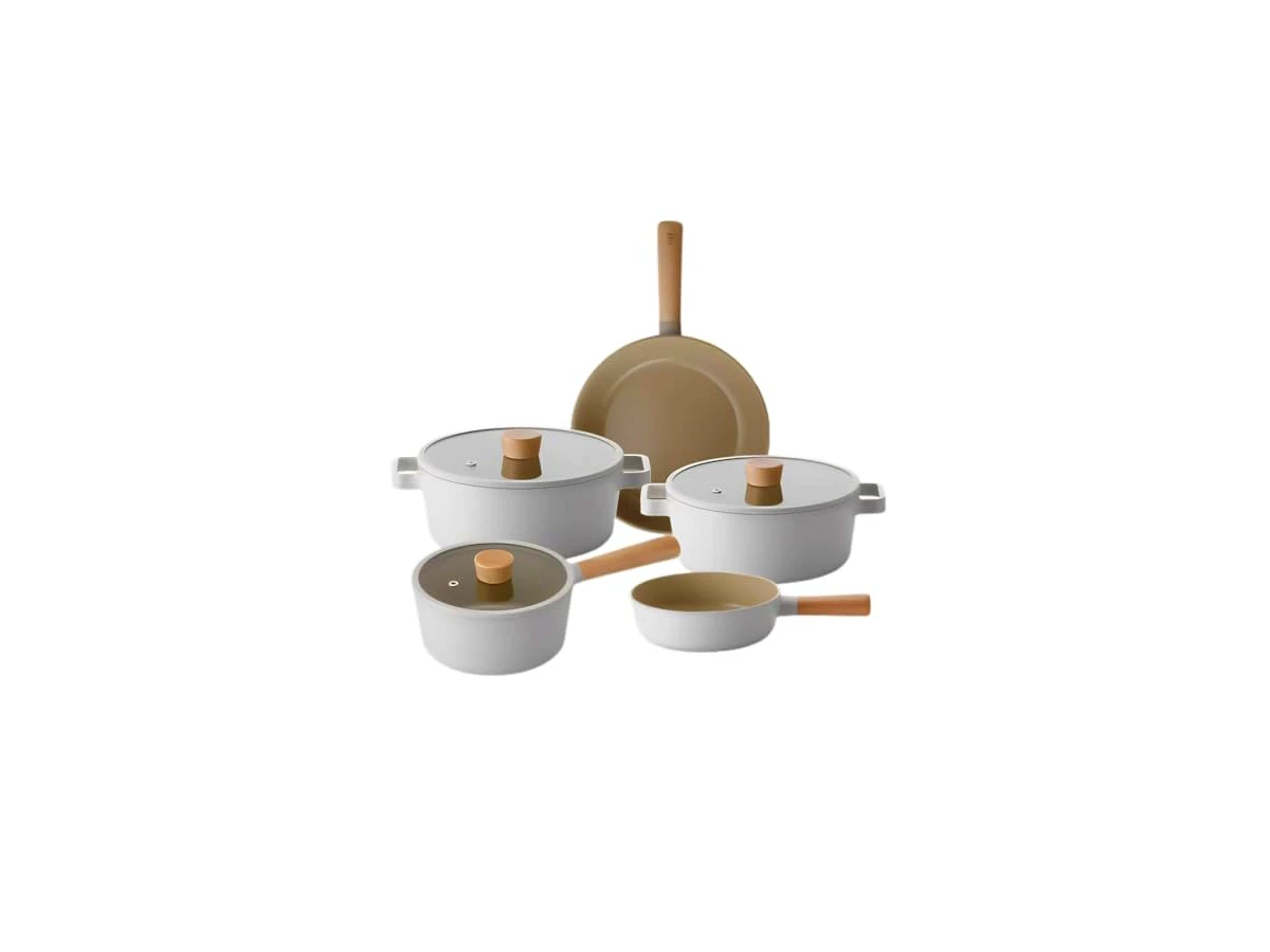 Revisão Jogo de Panelas com Revestimento Cerâmico Neoflam Fika Indução 5 Peças Areia (Ref: FIKA-SET5): alta performance térmica com estética para servir à mesa