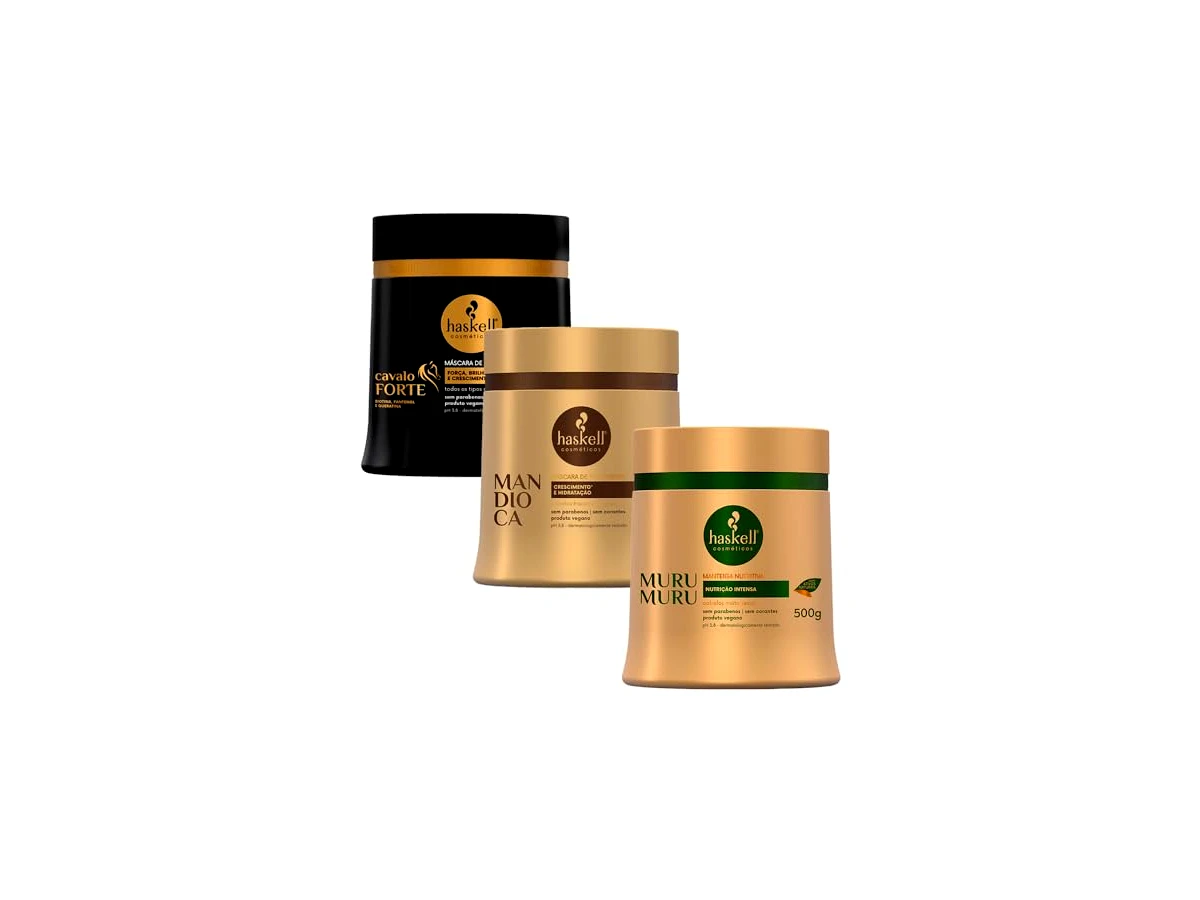 Revisão Kit Haskell Cronograma Capilar Crescimento e Força (Máscara Mandioca 250g + Máscara Murumuru 250g + Máscara Cavalo Forte 250g): o resgate para fios enfraquecidos e quebradiços
