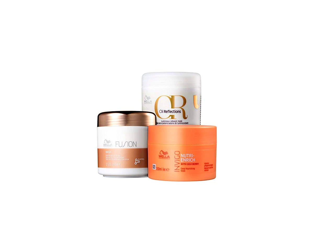Revisão Kit Wella Professionals Cronograma Capilar Fios Perfeitos (Máscara Invigo Nutri-Enrich 150ml + Máscara Fusion 150ml + Máscara Oil Reflections 150ml): alta performance de salão que custa caro, mas entrega resultados rápidos