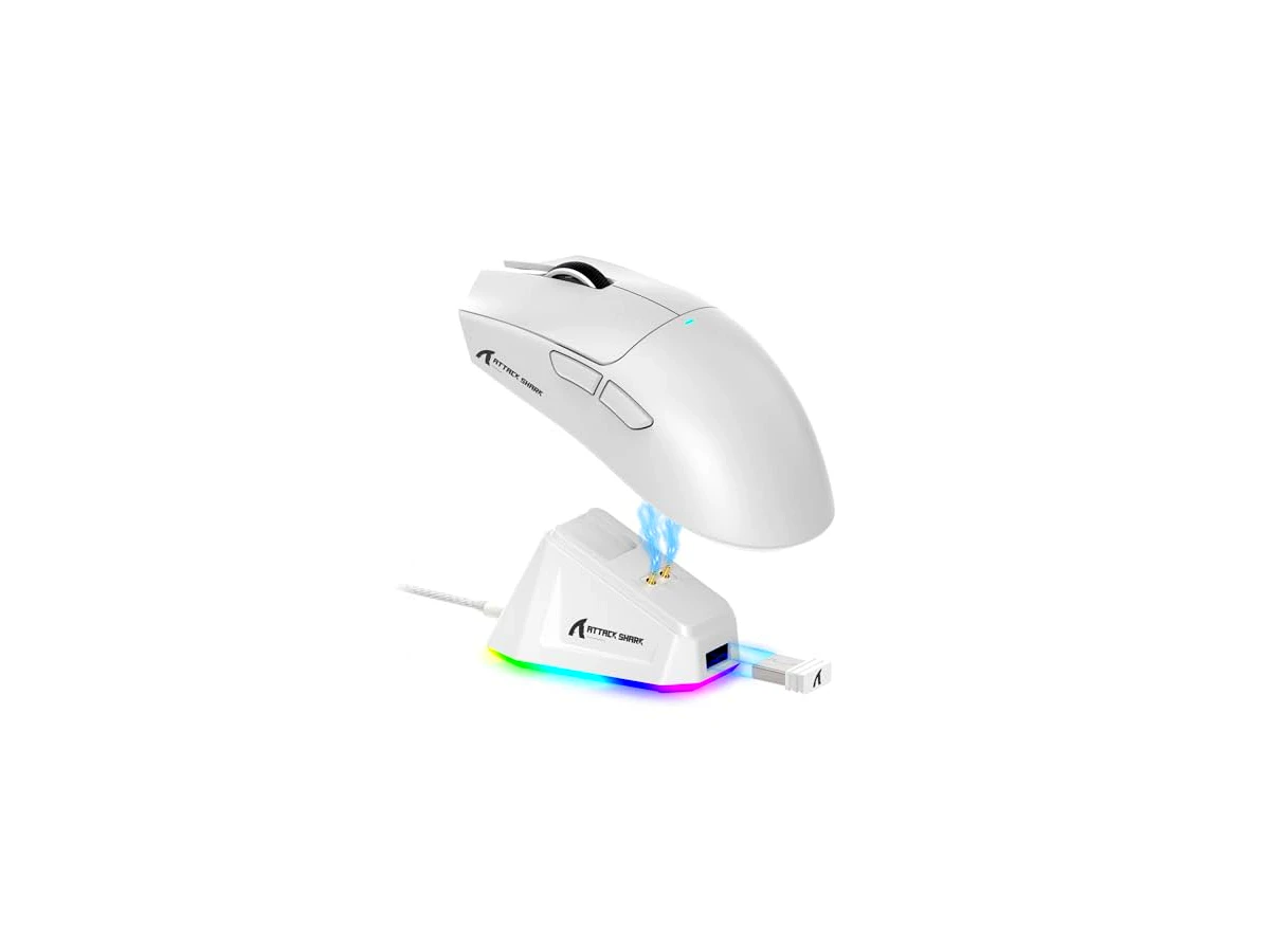 ATTACK SHARK X11 Mouse sem fio leve, 62g, RGB, conexão tri-modo (2.4G/USB-C/BT), 22K DPI, sensor PAW3311, 5 botões programáveis, base de carregamento RGB, compatível com PC/Mac-Branco