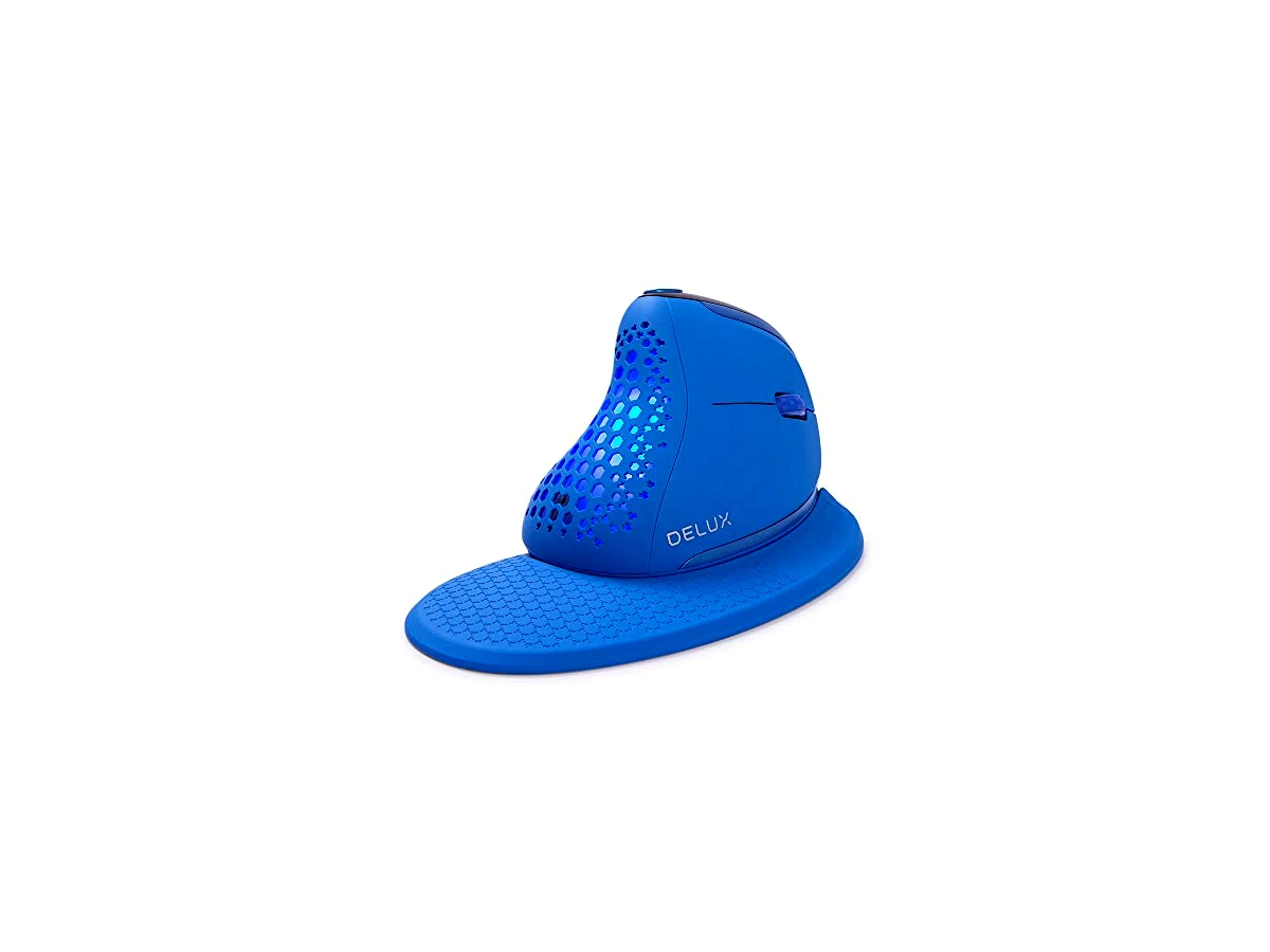Revisão DeLUX Seeker Mouse Vertical Ergonômico sem Fio com Tela OLED, 2.4G e Bluetooth, Conecte com Até 4 Dispositivos, Botão de Polegar, 4000DPI, Mouse Silencioso Recarregável (M618XSD-Azul): Produtividade robusta para mãos grandes