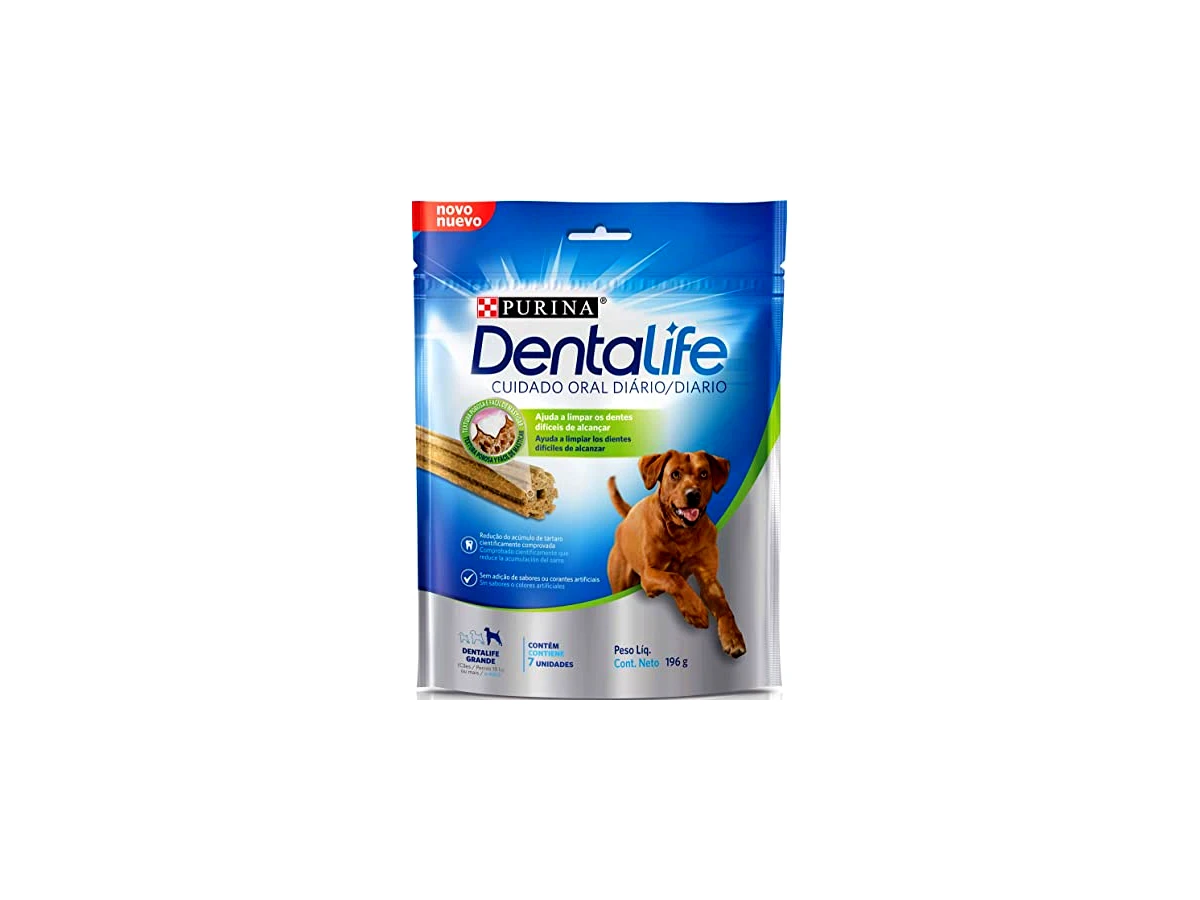 Revisão Petisco Purina Dentalife Cuidado Oral para Cães Adultos de Raças Grandes 196g (7 unidades): limpeza profunda com textura porosa