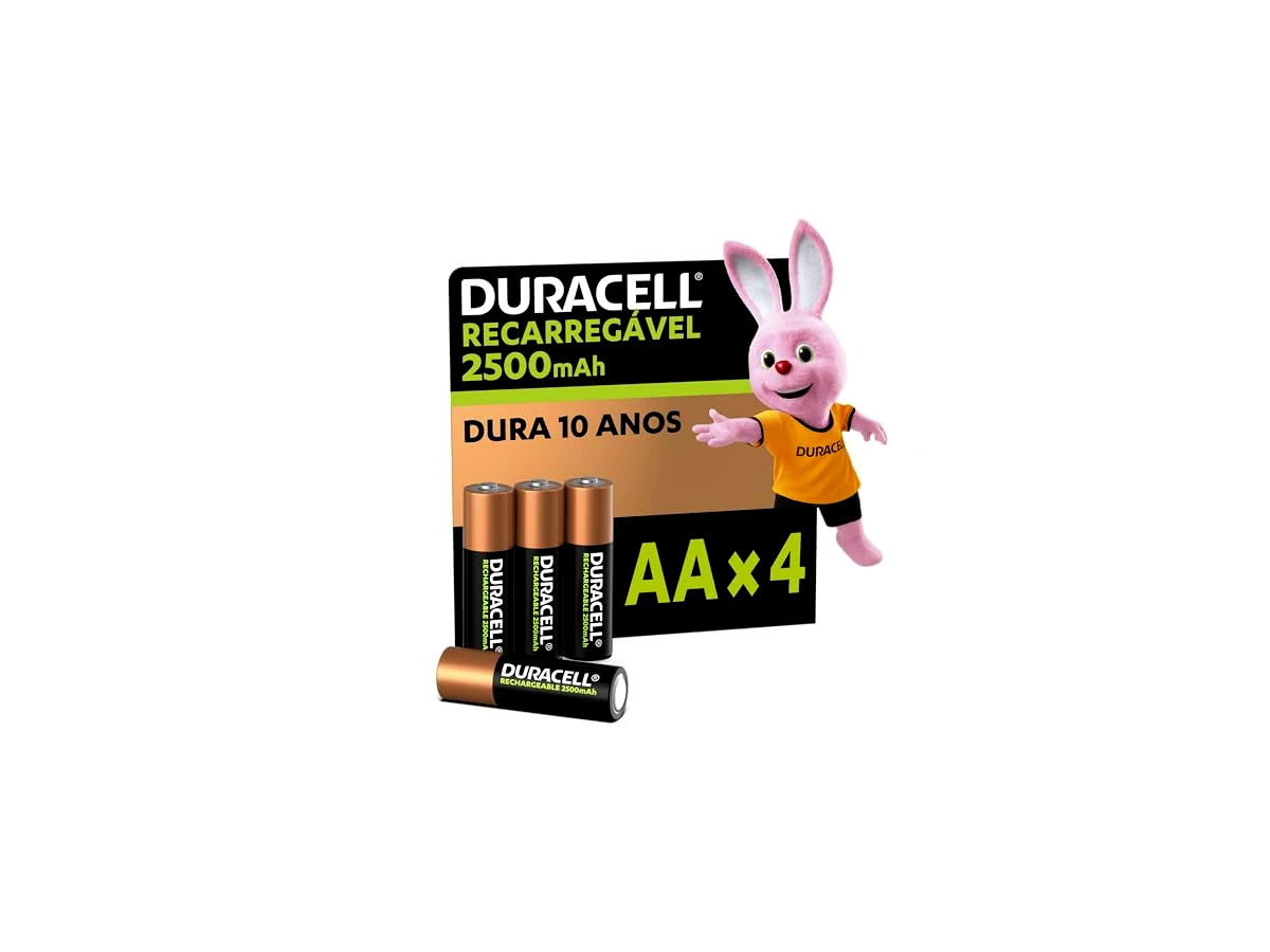 Revisão Duracell Pilha Recarregável AA 2500mAh Pequena Com 4 Unidades – Ideal para Controle Xbox™, Câmeras Digitais e Brinquedos de Alto Consumo: Energia bruta de fácil acesso, mas com vida útil abreviada