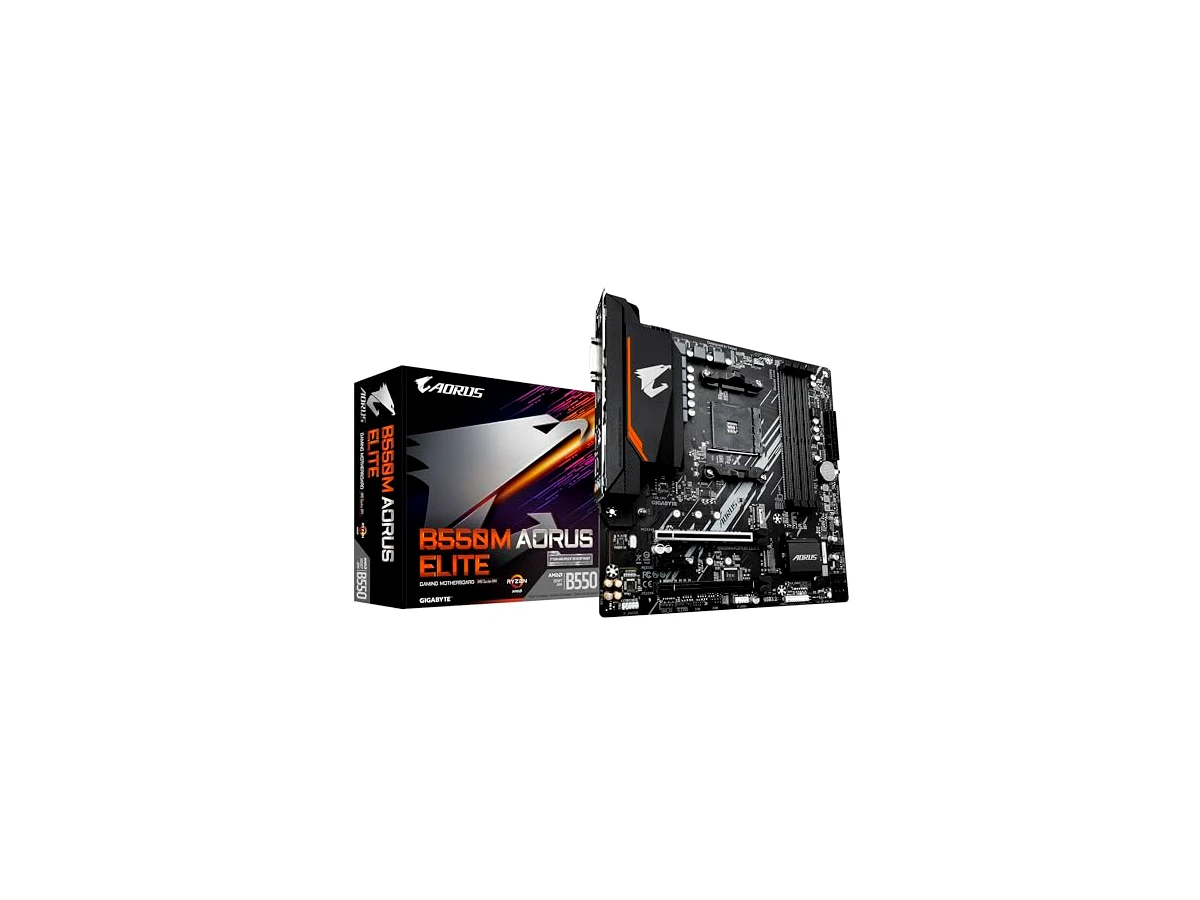 Revisão Placa Mãe Gigabyte B550M AORUS ELITE (AM4/DDR4/HDMI/M.2(PCIe,NVMe,SATA3)/VRM Solution/USB3.2) - B550M AORUS ELITE: Estética forte e VRM frio com ressalvas práticas no armazenamento
