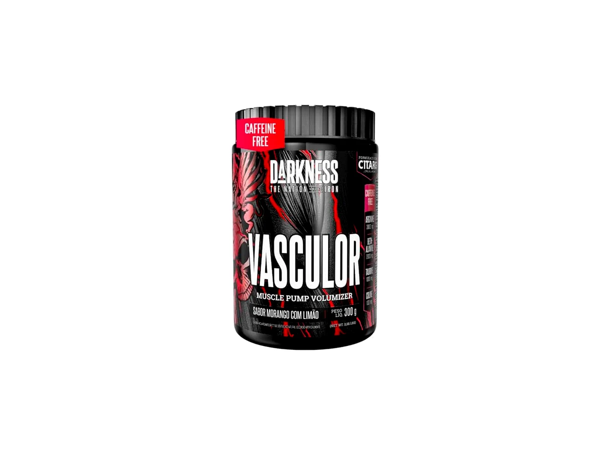 Revisão Pré-Treino Vasculor Darkness Caffeine Free Sabor Morango com Limão 300g - Integralmedica: inchaço muscular hardcore para treinos noturnos