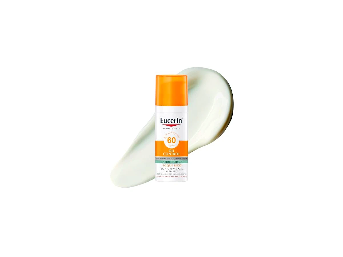 Revisão Eucerin Sun Oil Control Gel-Creme Toque Seco Protetor Solar Facial FPS 60 Sem Cor: Tratamento contínuo contra oleosidade e luz azul