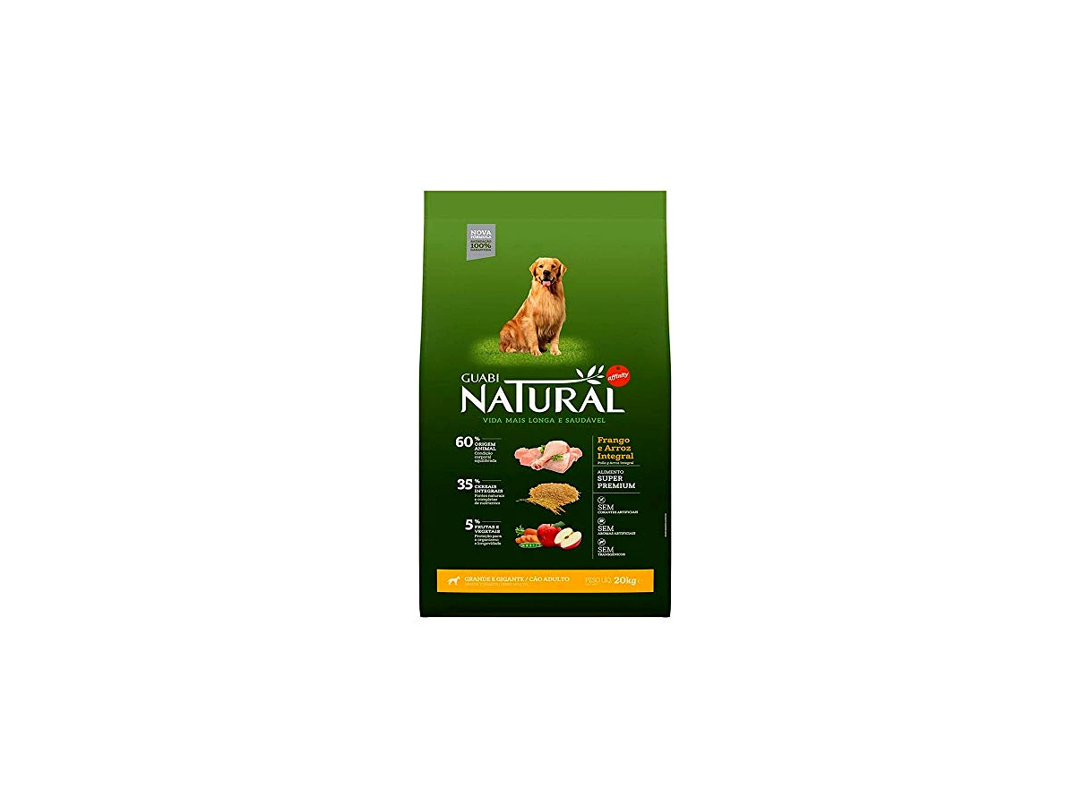 Revisão Guabi Natural - Ração Cães Adultos Grandes e Gigantes Frango e Arroz 20kg: alta densidade energética para linhagens pesadas