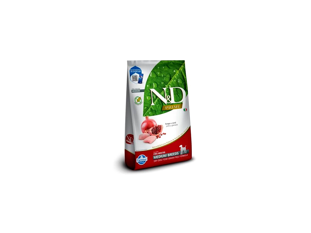 Ração Farmina N&D Prime Grain Free para Cães Adultos de Raças Médias e Grandes Sabor Frango e Romã - 10,1kg
