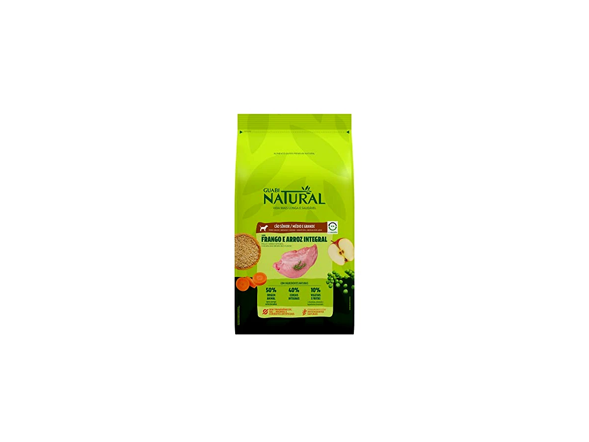 Ração Guabi Natural para Cães Idosos (+7 anos) de Porte Médio e Grande Sabor Frango e Arroz Integral - 15kg