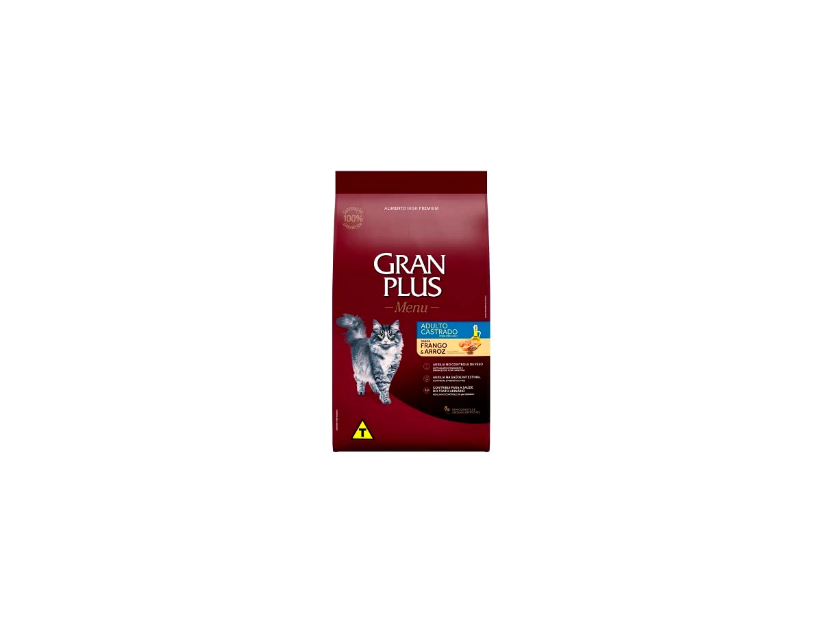 Ração GranPlus Menu Gatos Adultos Castrados Sabor Frango e Arroz - 10,1kg