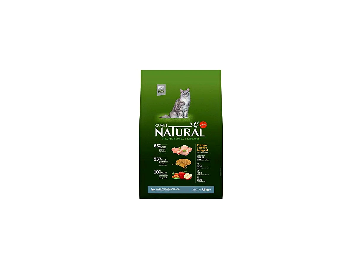 Ração Guabi Natural Super Premium para Gatos Castrados Sênior Sabor Frango e Arroz Integral - 1,5kg