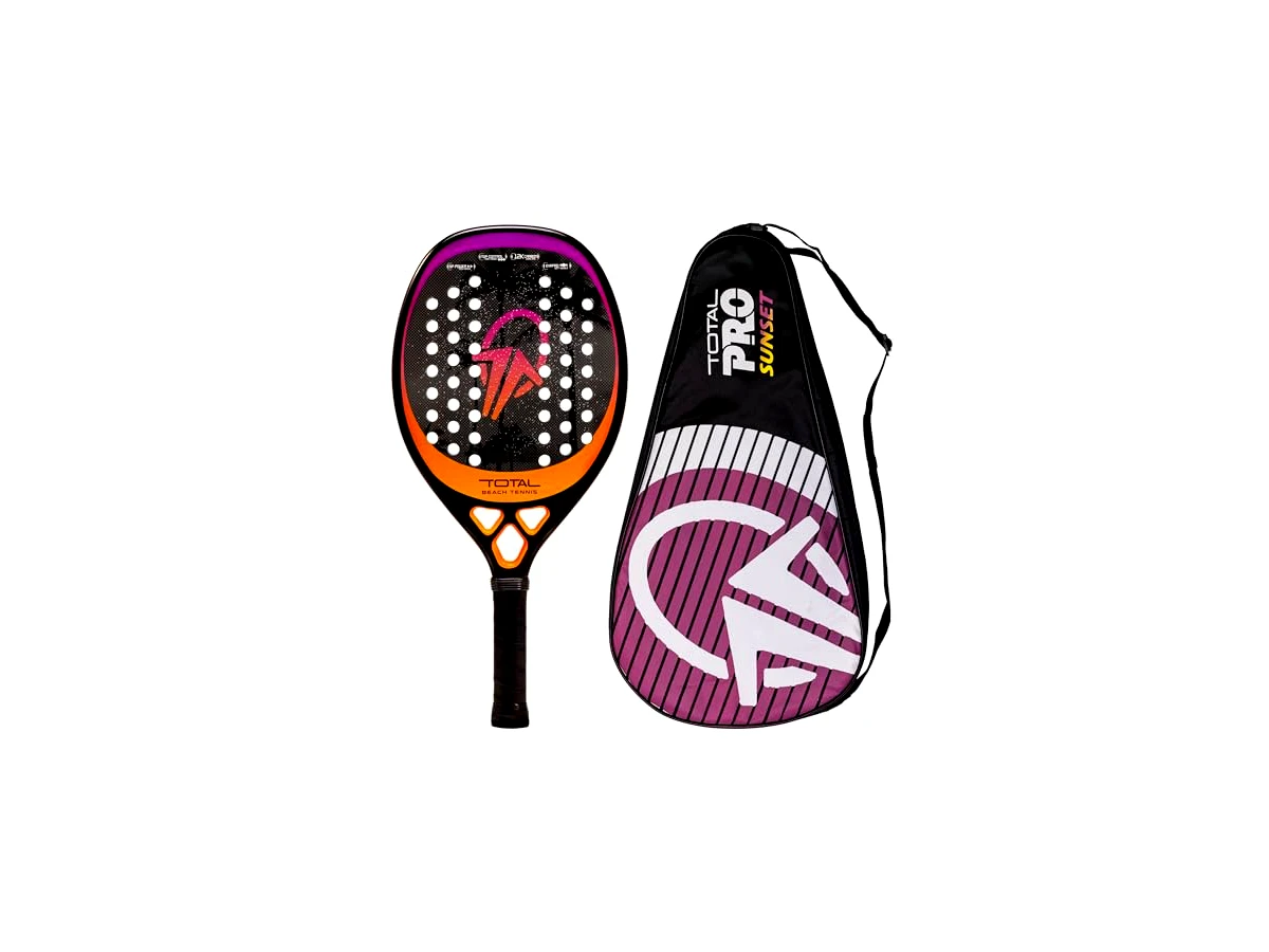 Revisão Raquete Beach Tennis Total Pro Sunset 12K - Carbono 12K: agilidade na rede e proteção para o cotovelo