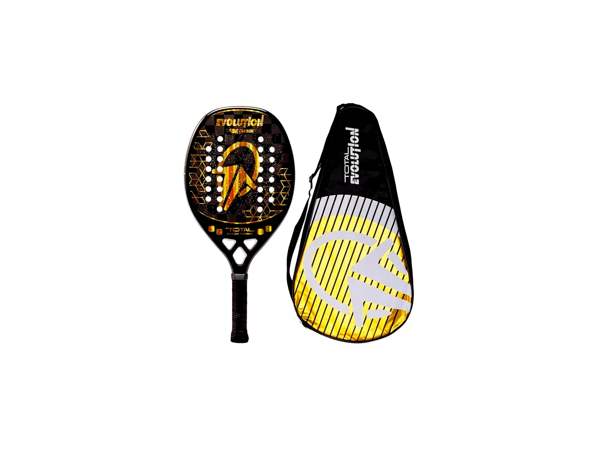Revisão Raquete de Beach Tennis Total Evolution 18k Golden + Capa: o salto ideal para intermediários rumo ao nível avançado