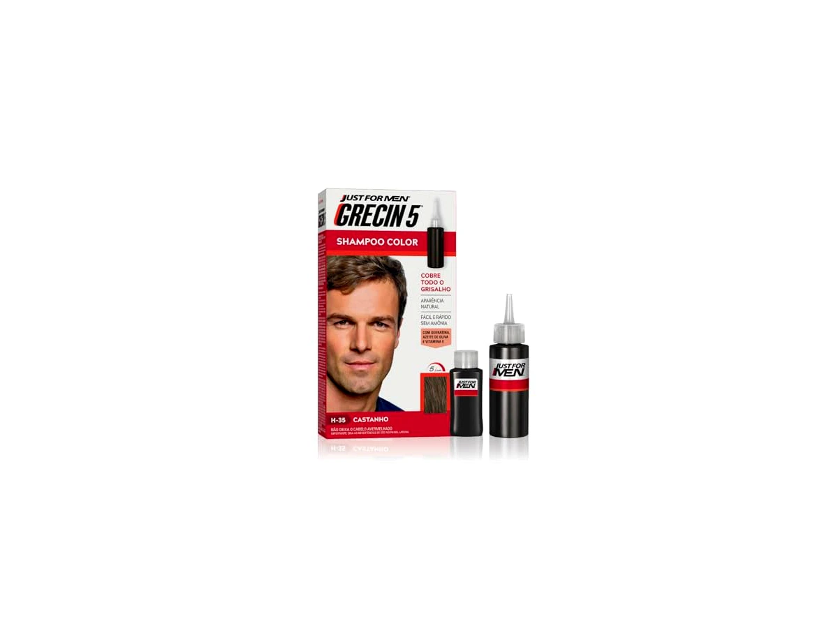 Revisão Shampoo Tonalizante Masculino Grecin 5 Cor Castanho Escuro 30ml: Cobertura discreta de grisalhos sem efeito de tintura artificial