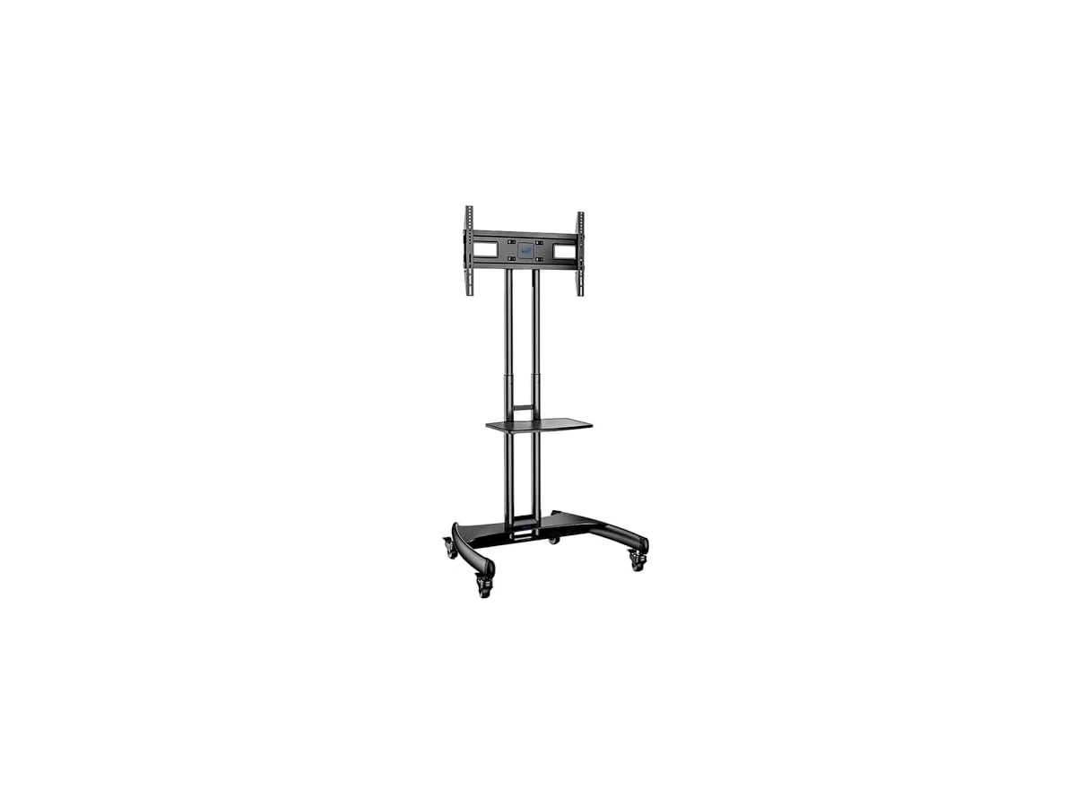 Revisão Suporte Pedestal com Rodízios, Altura Regulável de 112cm a 152cm, TVs a Partir de 32", Bandeja para Notebook, A06V6_PRO, ELG: mobilidade segura para ambientes corporativos e educacionais