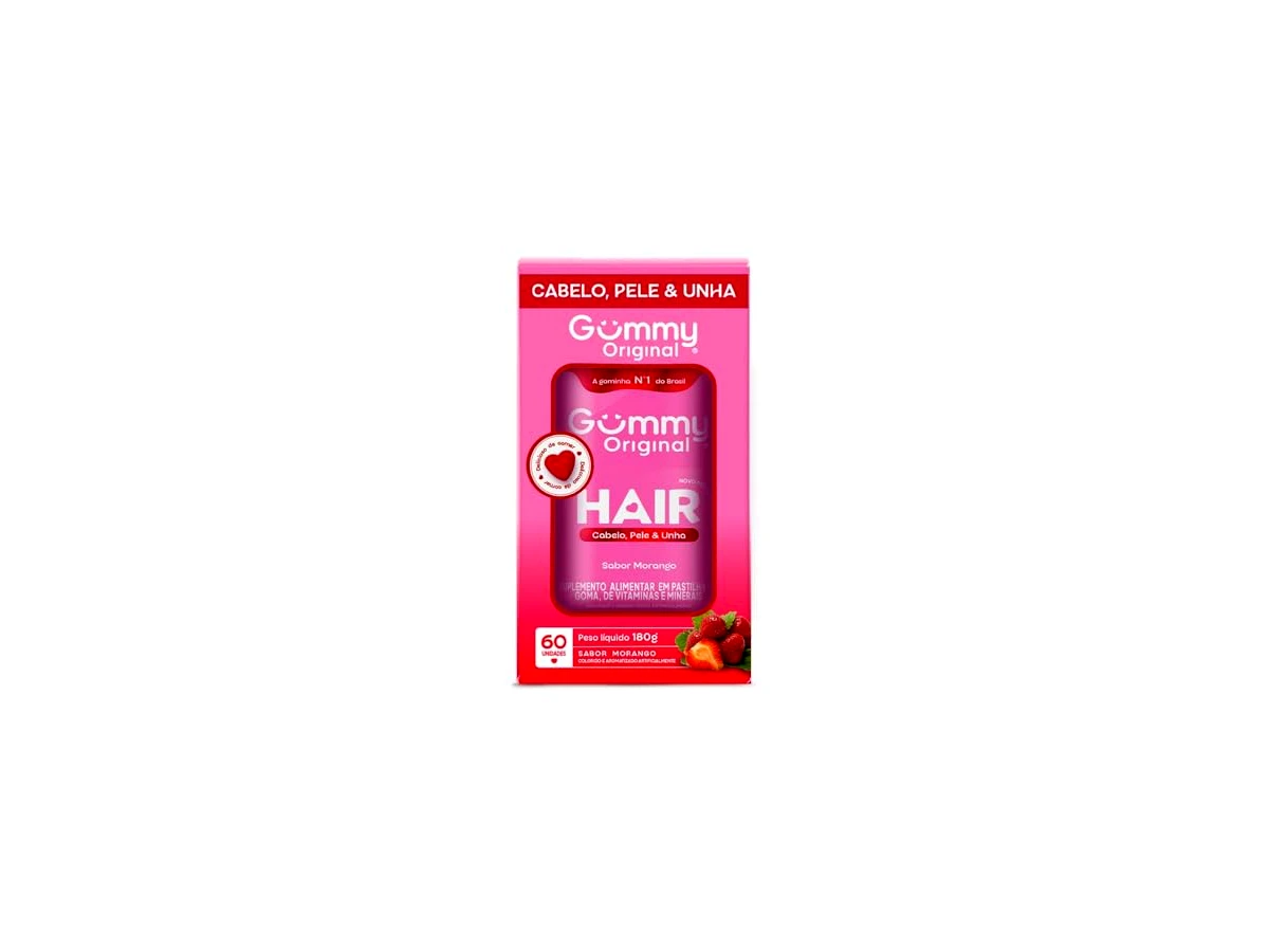 Vitamina Capilar Gummy Hair Original Sabor Morango 60 Gomas - Gummy
