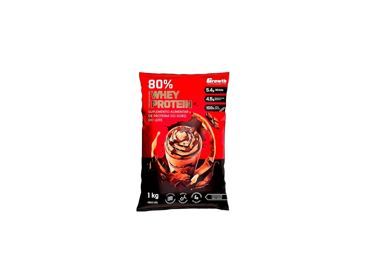 Revisão Growth Supplements Whey Protein Concentrado (80%) Sabor Chocolate Milkshake - Refil (Pouch) 1kg: a matemática perfeita entre preço e qualidade nutricional